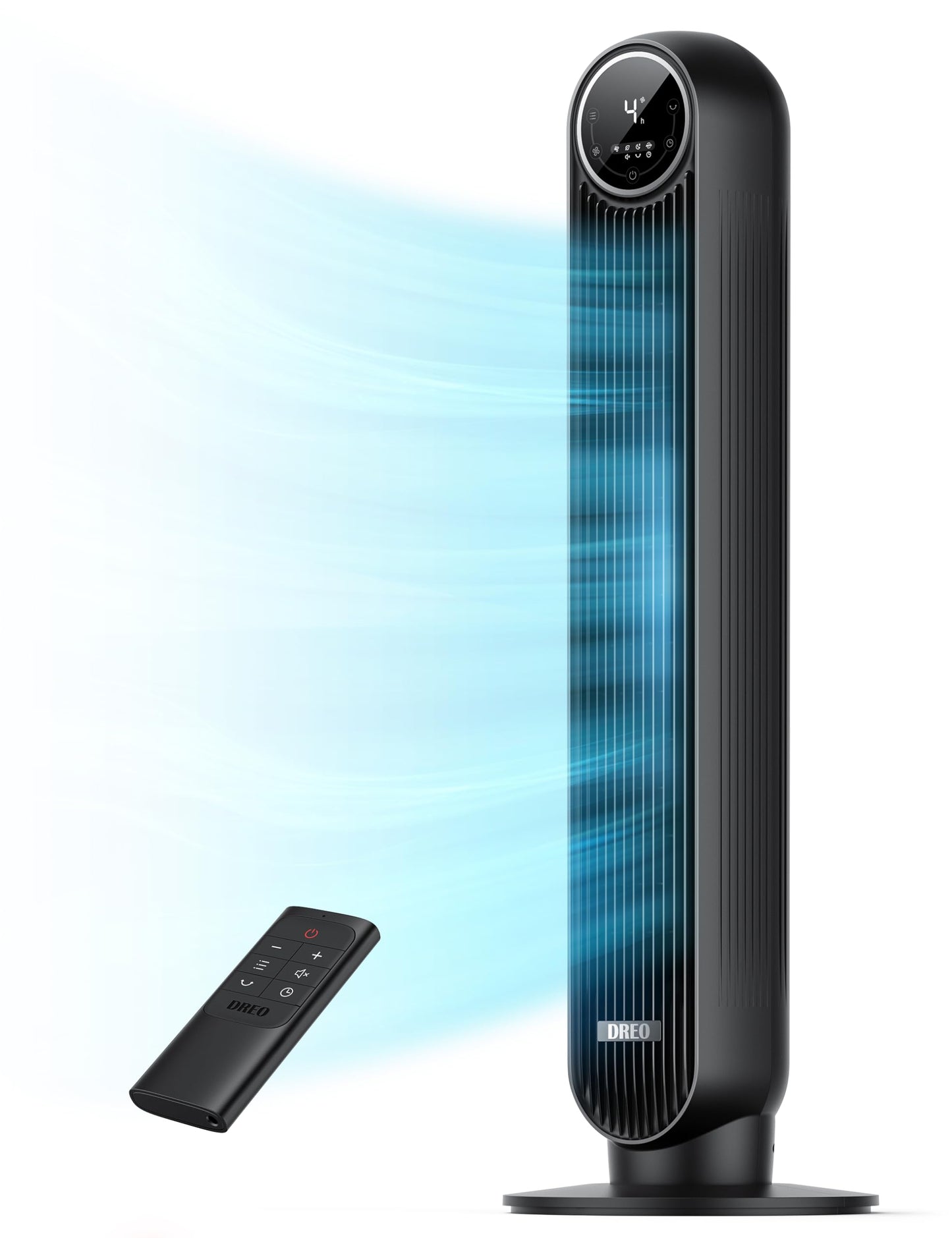 Dreo 28dB Silent Tower Fan, 25ft/s Velocity Electric Cooling Fan with Remote Control 90° Oscillating 4 Speeds 4 Modes 8H Timer LED Display, Quiet Standing Bladeless Floor Fans for Bedroom, Nomad One