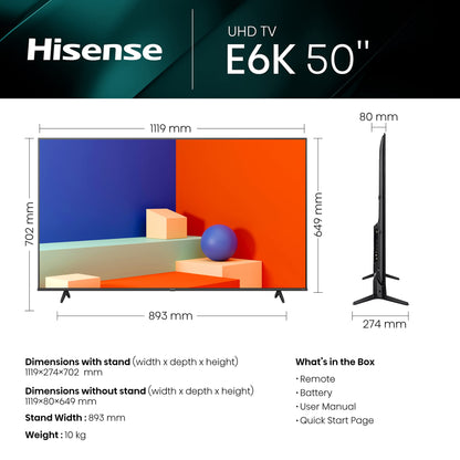 Hisense 43 Inch 4K Smart TV 43E6NTUK - Dolby Vision, Game Mode PLUS with 60Hz VRR ALLM, Smooth Motion, AI Sports Mode, Vidaa OS with Freely, Youtube, Netflix and Disney+ & Now TV (2024 Model)