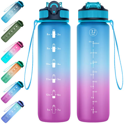 EYQ Water Bottle 1L / 500ML, 16oz / 32oz Leak-Proof Motivational Sports Drinks Bottle with Time Marker, Tritan BPA-Free, Drinking Waterbottles for Fitness, School, Gym, Outdoor Sports