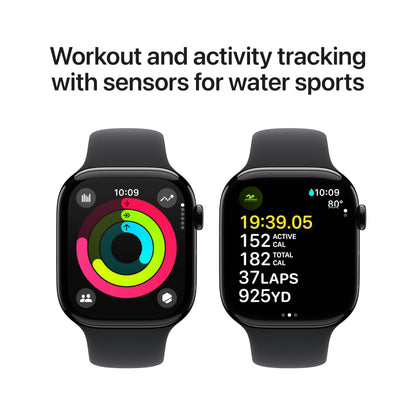 Apple Watch Series 10 GPS 42 mm Smartwatch with Jet Black Aluminium Case with Black Sport Band - S/M. Fitness Tracker, ECG App, Always-On Retina Display, Water Resistant