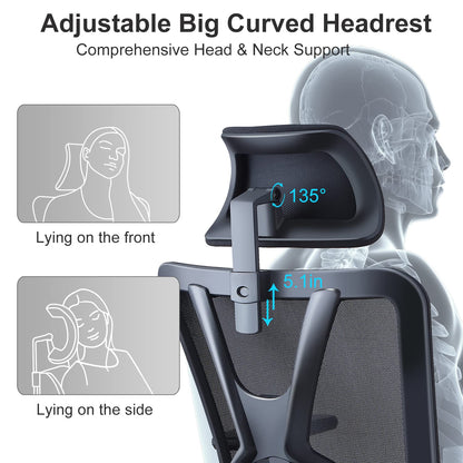 Ticova Ergonomic Office Chair - High Back Desk Chair with Adjustable Lumbar Support