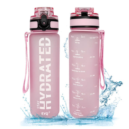 EYQ Water Bottle 1L / 500ML, 16oz / 32oz Leak-Proof Motivational Sports Drinks Bottle with Time Marker, Tritan BPA-Free, Drinking Waterbottles for Fitness, School, Gym, Outdoor Sports