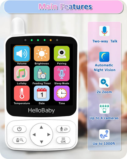HelloBaby Baby Monitor,Hello Baby Monitor with Camera and Audio, 3.2''