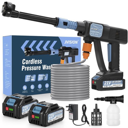 Cordless Pressure Washer, Portable Power Washer for Patio & Car, 6 in 1 Battery-Operated System with 5M Hose, Jet Wash Tool with Dual Batteries, High-Pressure Cordless Jet Cleaner