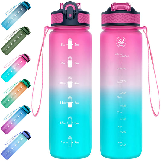 EYQ Water Bottle 1L / 500ML, 16oz / 32oz Leak-Proof Motivational Sports Drinks Bottle with Time Marker, Tritan BPA-Free, Drinking Waterbottles for Fitness, School, Gym, Outdoor Sports
