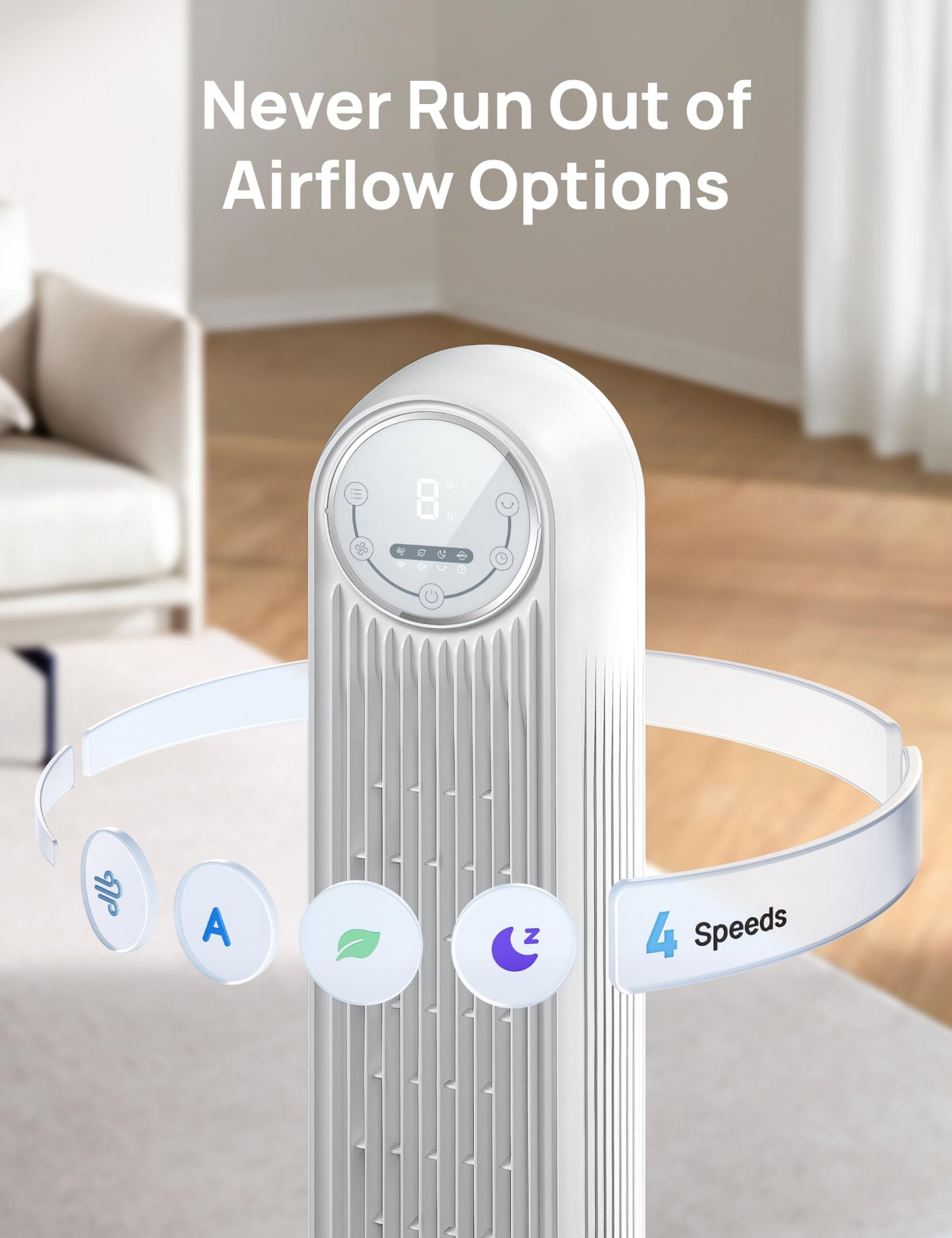 Dreo 28dB Silent Tower Fan, 25ft/s Velocity Electric Cooling Fan with Remote Control 90° Oscillating 4 Speeds 4 Modes 8H Timer LED Display, Quiet Standing Bladeless Floor Fans for Bedroom, Nomad One