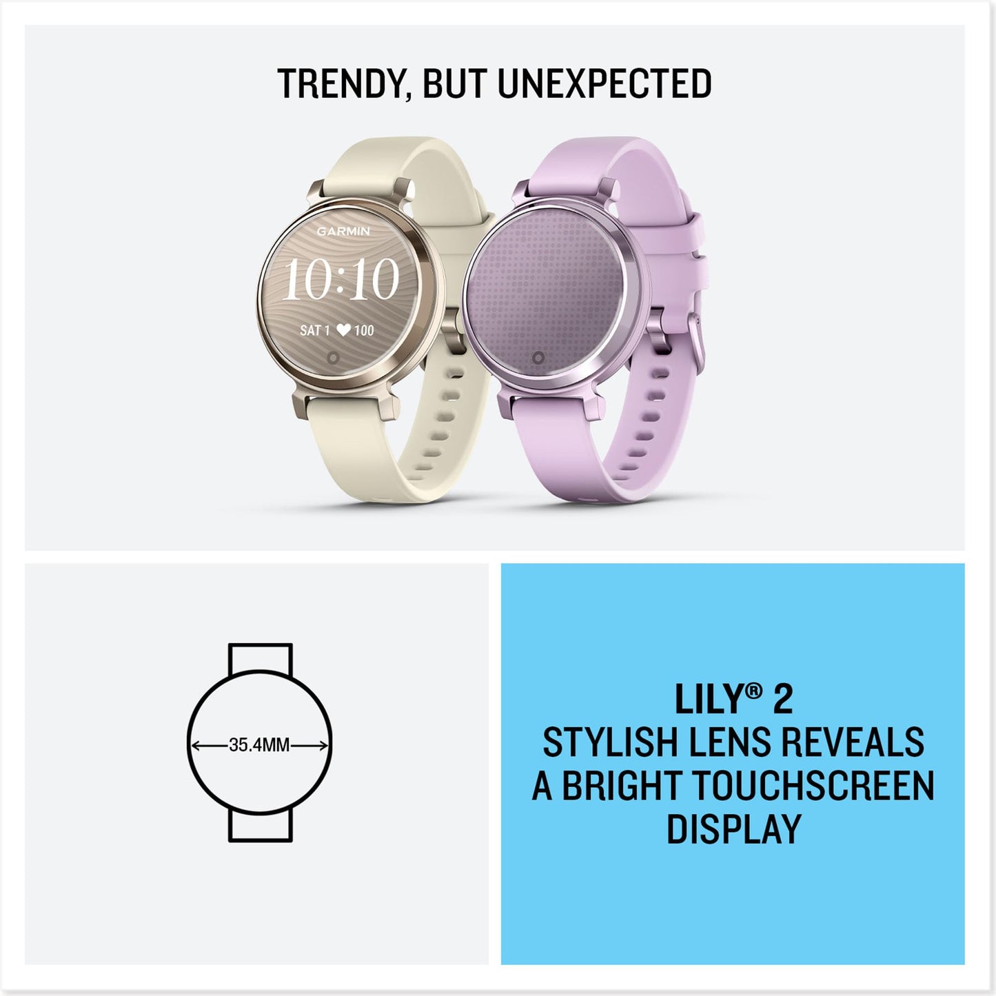 Garmin Lily 2, Stylish Small 35mm Smartwatch and Fitness Tracker with Hidden Display, Patterned Lens , Bright Touchscreen Display and up to 5 days battery life, Coconut