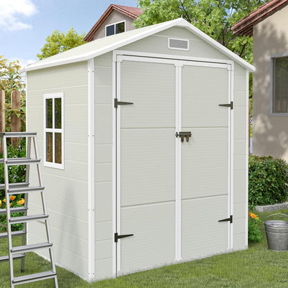 UDPATIO Outdoor Resin Storage Shed 6x4.5 FT, Plastic Garden Shed for Bike, Garbage Can, Tool, Outside Sheds & Outdoor Storage Storage Box with Lockable Door for Backyard, Patio, Lawn, Grey & White