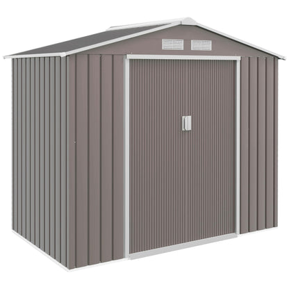 Outsunny 9 x 6ft Metal Garden Shed, Outdoor Storage Tool House with Ventilation Slots, Foundation Kit and Lockable Double Doors, Brown