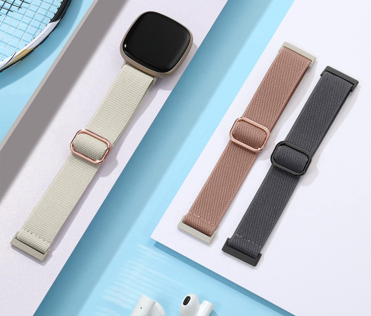 3 Pack Compatible with Fitbit Versa 4/3/Sense Strap, Soft Elastic Nylon Sport Replacement Band for Women & Men