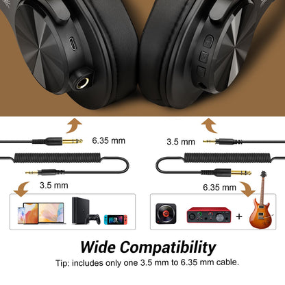 OneOdio A70 Bluetooth Headphones Over Ear, 72 Hrs Playtime, Monitor Level Stereo Sound Quality, Foldable Wireless＆Wired DJ Headphone, Professional Studio Headphones for DJ/TV/PC/Phone