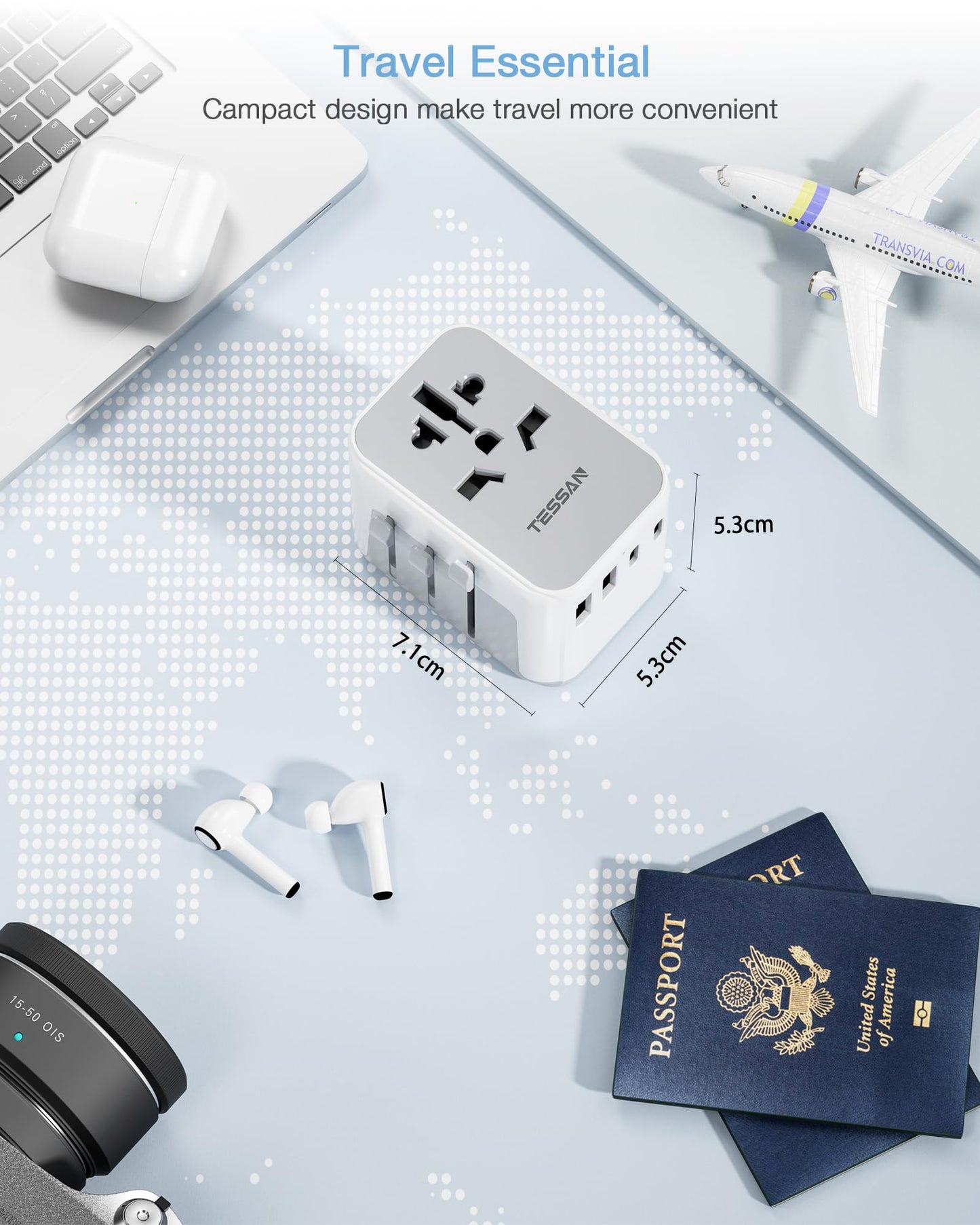 TESSAN Universal Travel Adapter Worldwide with 2 USB C and 2 USB A Ports