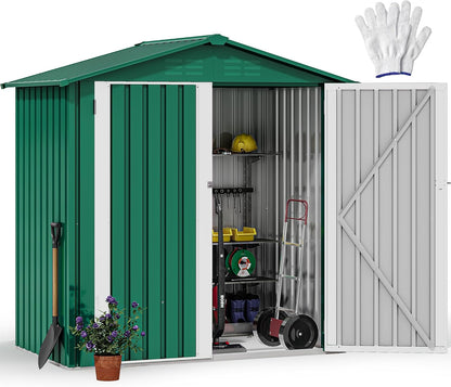 YITAHOME 6x4ft Metal Outdoor Storage Shed, Large Heavy Duty Tool Sheds with Lockable Doors & Air Vent for Backyard Patio Lawn to Store Bikes, Tools, Lawnmowers,Green