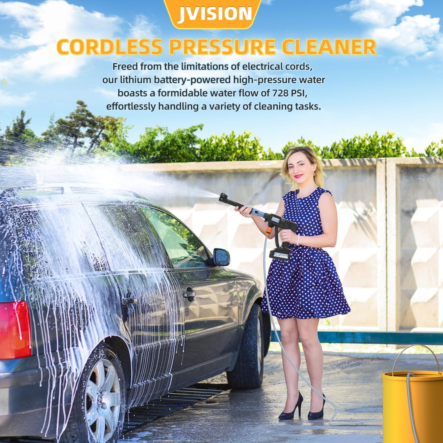 Cordless Pressure Washer, Portable Power Washer for Patio & Car, 6 in 1 Battery-Operated System with 5M Hose, Jet Wash Tool with Dual Batteries, High-Pressure Cordless Jet Cleaner