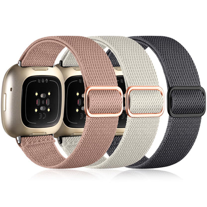 3 Pack Compatible with Fitbit Versa 4/3/Sense Strap, Soft Elastic Nylon Sport Replacement Band for Women & Men