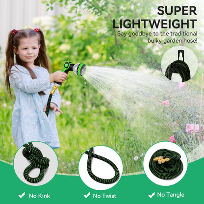 Yofidra 100FT Garden Hose – Upgraded 3-Layer Latex, No-Kink Expandable Water Hose with 3/4" & 1/2" Metal Connectors, 10-Function Spray Nozzle, Flexible Hose Pipe for Gardening, Washing & Cleaning