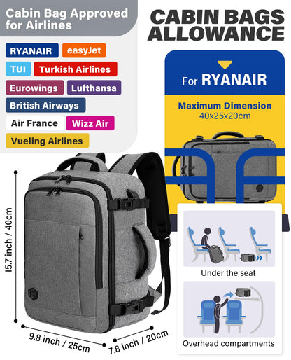 VANKEV Ryanair Cabin Bag 40x20x25 Underseat 20L