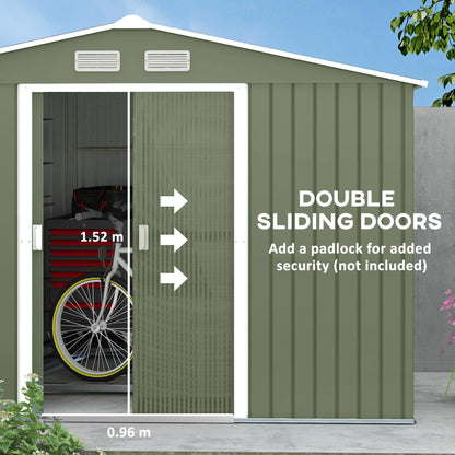 Outsunny 9 x 6ft Metal Garden Shed, Outdoor Storage Tool House with Ventilation Slots, Foundation Kit and Lockable Double Doors, Brown