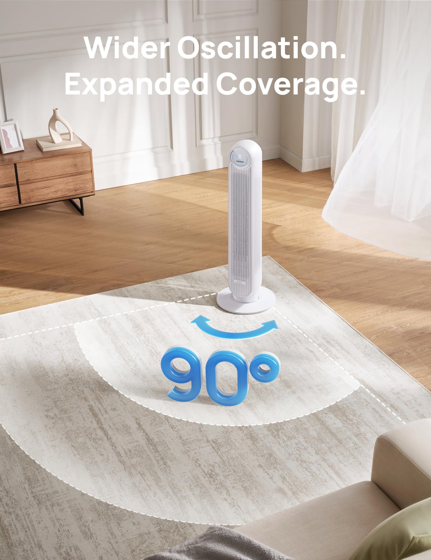 Dreo 28dB Silent Tower Fan, 25ft/s Velocity Electric Cooling Fan with Remote Control 90° Oscillating 4 Speeds 4 Modes 8H Timer LED Display, Quiet Standing Bladeless Floor Fans for Bedroom, Nomad One