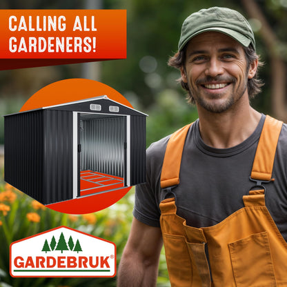XXXL 8x10' Metal Tool Shed With Foundation | 8m² 15m² | Apex Roof | 312x257x178cm | Sliding Door | Galvanised Steel Garden Equipment Bike Log Storage | Green