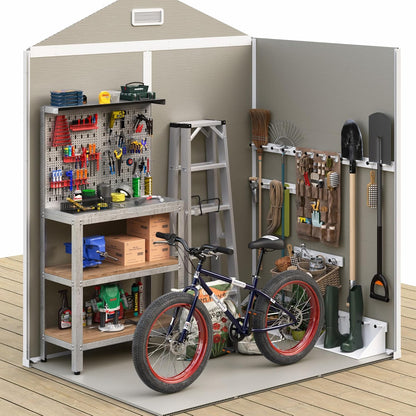 UDPATIO Outdoor Resin Storage Shed 6x4.5 FT, Plastic Garden Shed for Bike, Garbage Can, Tool, Outside Sheds & Outdoor Storage Storage Box with Lockable Door for Backyard, Patio, Lawn, Grey & White