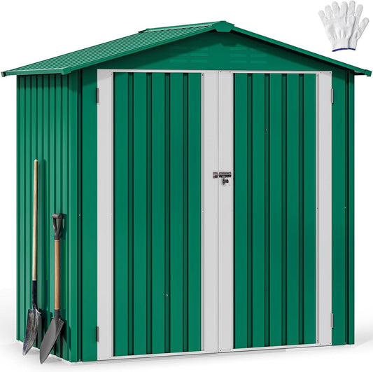 YITAHOME 6x4ft Metal Outdoor Storage Shed, Large Heavy Duty Tool Sheds with Lockable Doors & Air Vent for Backyard Patio Lawn to Store Bikes, Tools, Lawnmowers,Green
