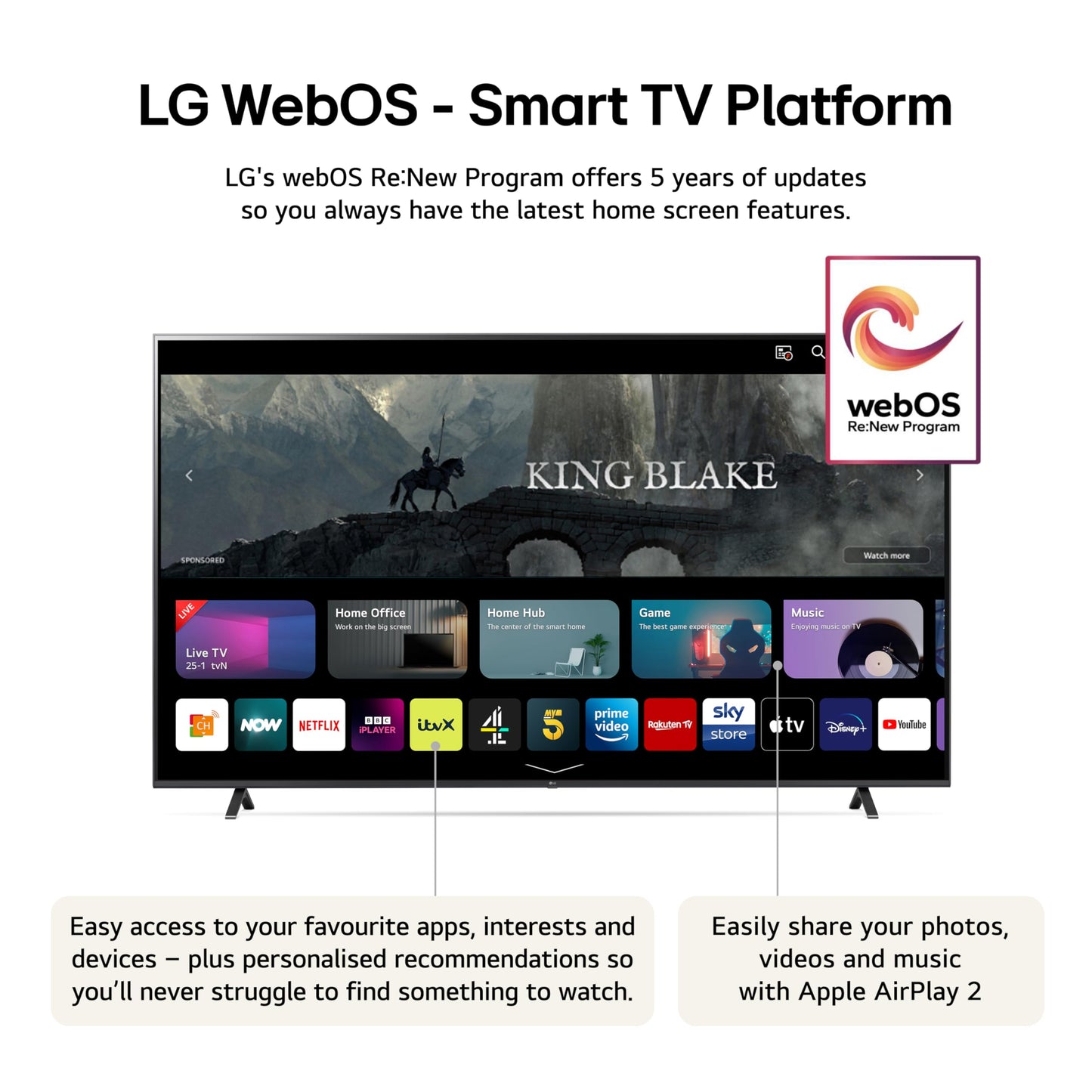 LG 43UT73006LA 43-Inch 4K UHD Smart TV, α5 AI Processor Gen7, Freeview Play and Amazon Alexa, 60Hz, Ashed Blue [Model 2024]