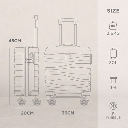 Wave Cabin Suitcase 45x36x20cm - Lightweight Double Wheel Luggage Bag