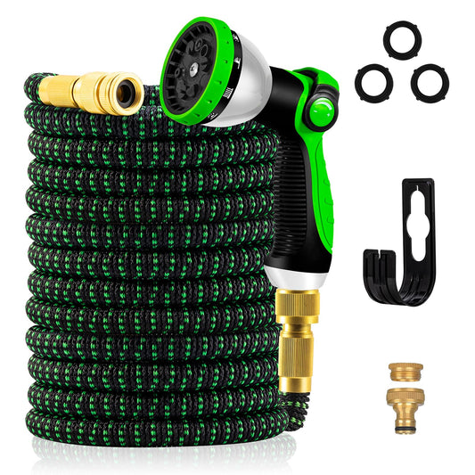 Yofidra 100FT Garden Hose – Upgraded 3-Layer Latex, No-Kink Expandable Water Hose with 3/4" & 1/2" Metal Connectors, 10-Function Spray Nozzle, Flexible Hose Pipe for Gardening, Washing & Cleaning