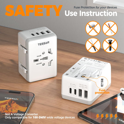 TESSAN Universal Travel Adapter Worldwide with 2 USB C and 2 USB A Ports