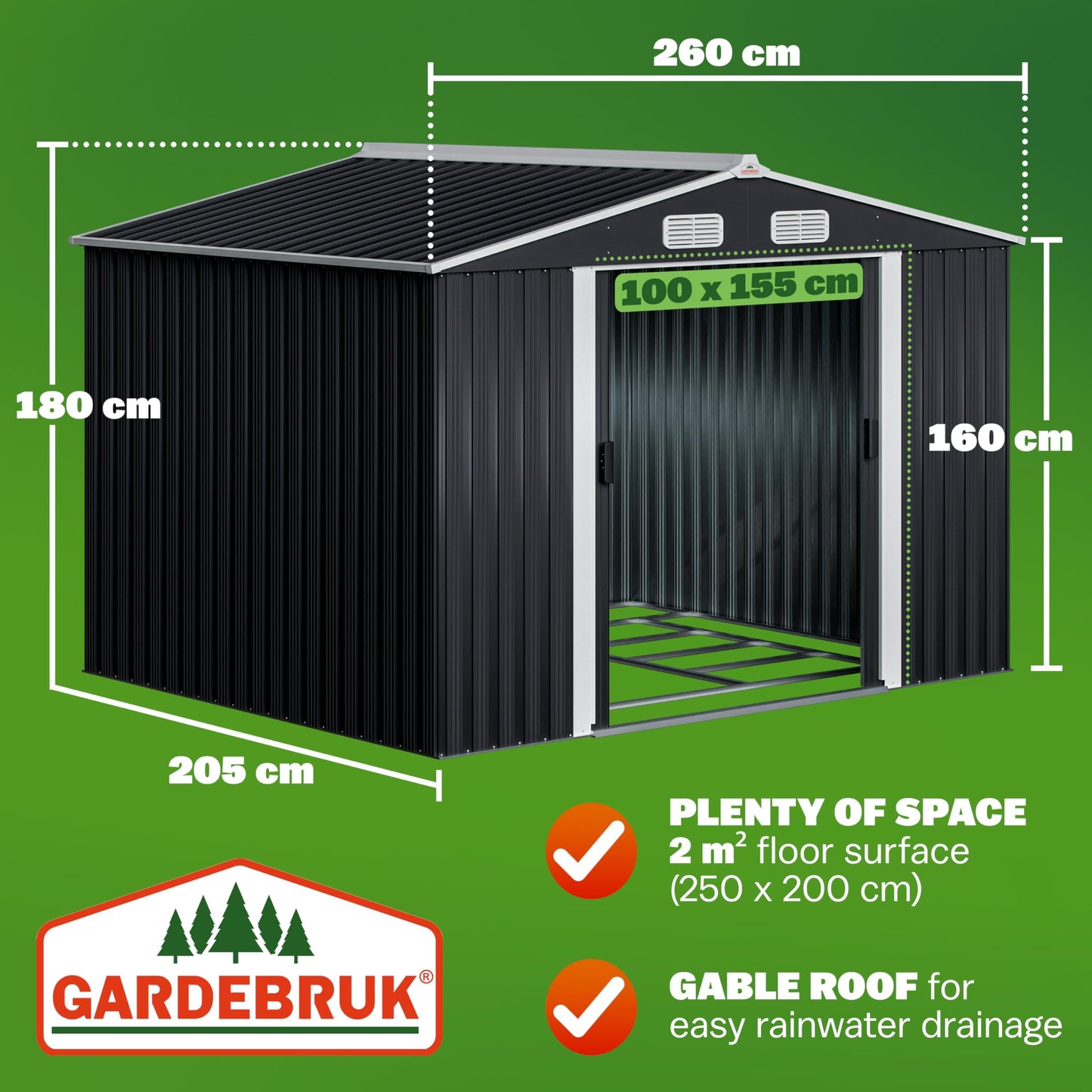 XXXL 8x10' Metal Tool Shed With Foundation | 8m² 15m² | Apex Roof | 312x257x178cm | Sliding Door | Galvanised Steel Garden Equipment Bike Log Storage | Green
