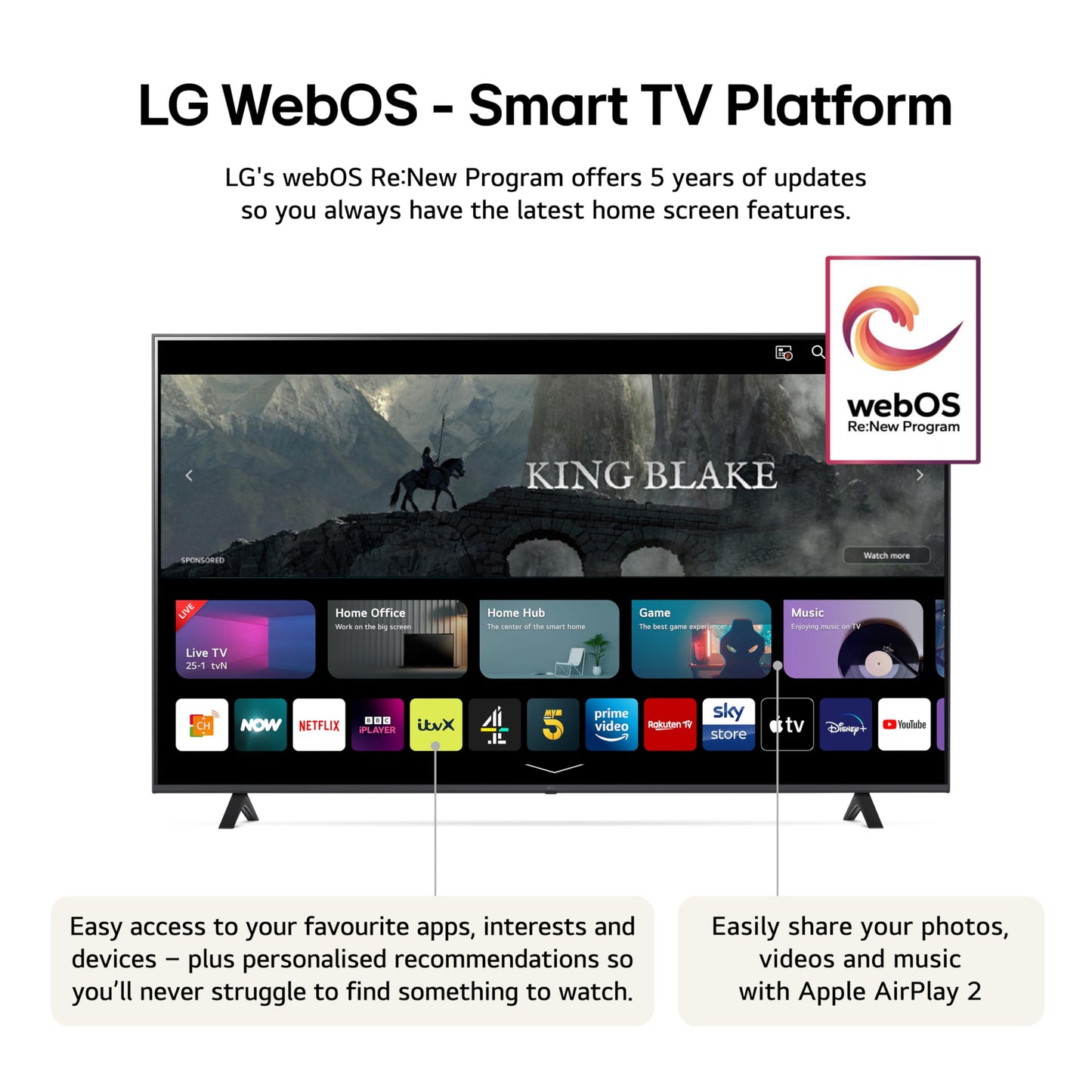 LG 43UT73006LA 43-Inch 4K UHD Smart TV, α5 AI Processor Gen7, Freeview Play and Amazon Alexa, 60Hz, Ashed Blue [Model 2024]