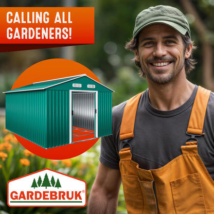 XXXL 8x10' Metal Tool Shed With Foundation | 8m² 15m² | Apex Roof | 312x257x178cm | Sliding Door | Galvanised Steel Garden Equipment Bike Log Storage | Green