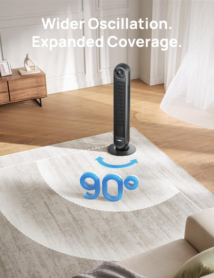 Dreo 28dB Silent Tower Fan, 25ft/s Velocity Electric Cooling Fan with Remote Control 90° Oscillating 4 Speeds 4 Modes 8H Timer LED Display, Quiet Standing Bladeless Floor Fans for Bedroom, Nomad One