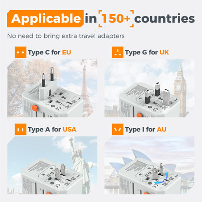 TESSAN Universal Travel Adapter Worldwide with 2 USB C and 2 USB A Ports