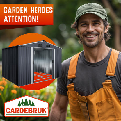 XXXL 8x10' Metal Tool Shed With Foundation | 8m² 15m² | Apex Roof | 312x257x178cm | Sliding Door | Galvanised Steel Garden Equipment Bike Log Storage | Green