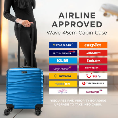 Wave Cabin Suitcase 45x36x20cm - Lightweight Double Wheel Luggage Bag
