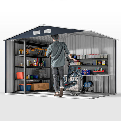 Outsunny 9 x 6ft Metal Garden Shed, Outdoor Storage Tool House with Ventilation Slots, Foundation Kit and Lockable Double Doors, Brown