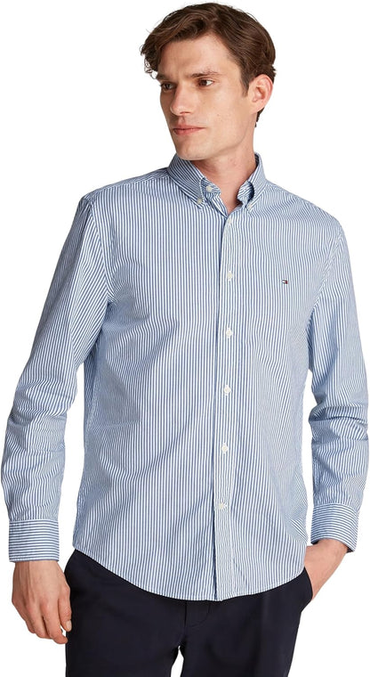 Tommy Hilfiger Men’s Flex Poplin Classic Regular Fit Shirt, Multicolor (Wedge Blue/Optic White), M