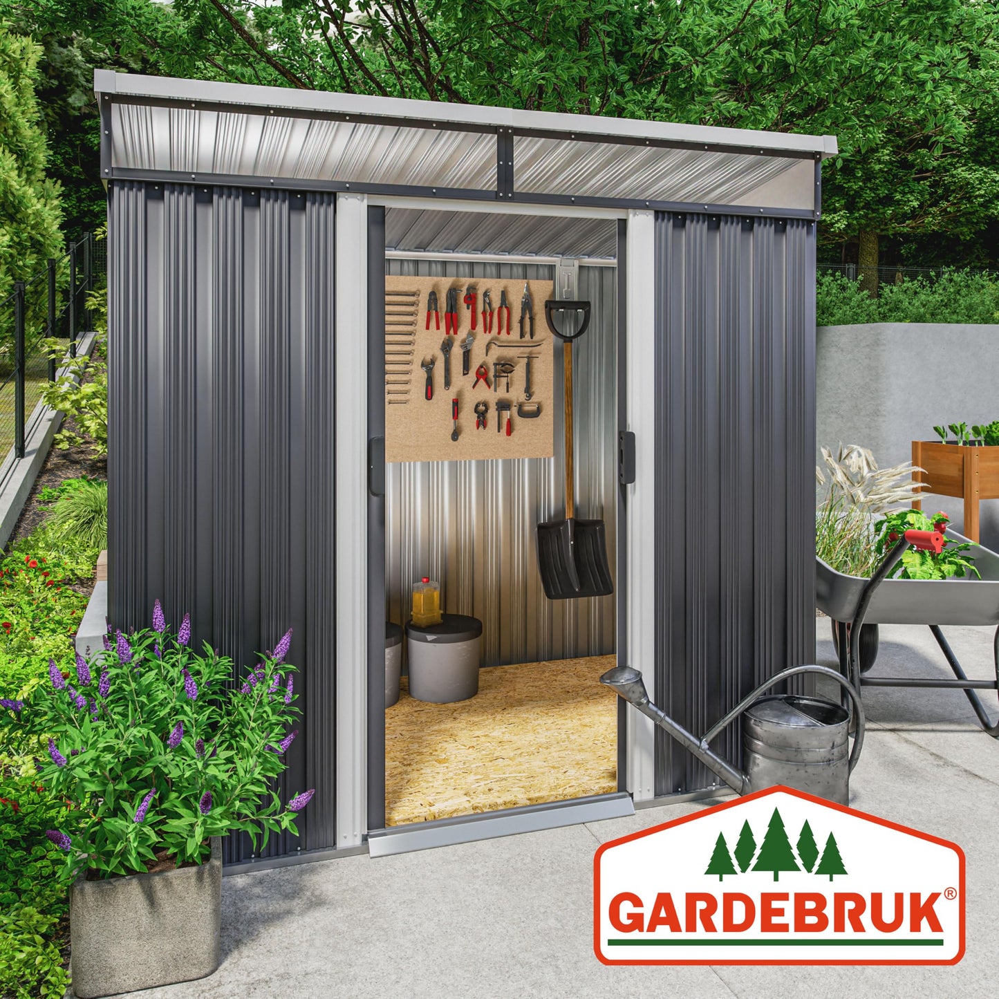 XXXL 8x10' Metal Tool Shed With Foundation | 8m² 15m² | Apex Roof | 312x257x178cm | Sliding Door | Galvanised Steel Garden Equipment Bike Log Storage | Green