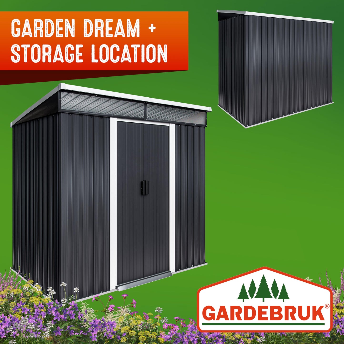 XXXL 8x10' Metal Tool Shed With Foundation | 8m² 15m² | Apex Roof | 312x257x178cm | Sliding Door | Galvanised Steel Garden Equipment Bike Log Storage | Green