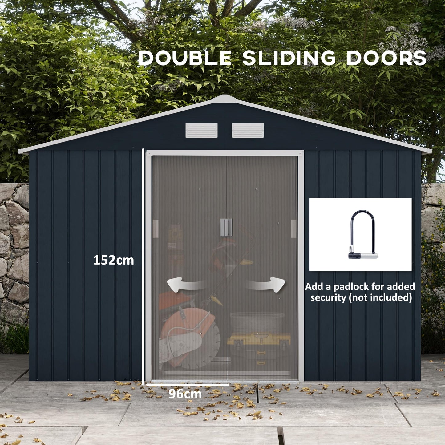 Outsunny 9 x 6ft Metal Garden Shed, Outdoor Storage Tool House with Ventilation Slots, Foundation Kit and Lockable Double Doors, Brown