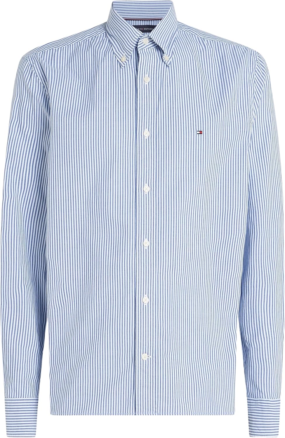 Tommy Hilfiger Men’s Flex Poplin Classic Regular Fit Shirt, Multicolor (Wedge Blue/Optic White), M