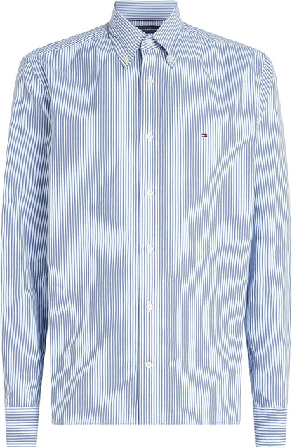 Tommy Hilfiger Men’s Flex Poplin Classic Regular Fit Shirt, Multicolor (Wedge Blue/Optic White), M