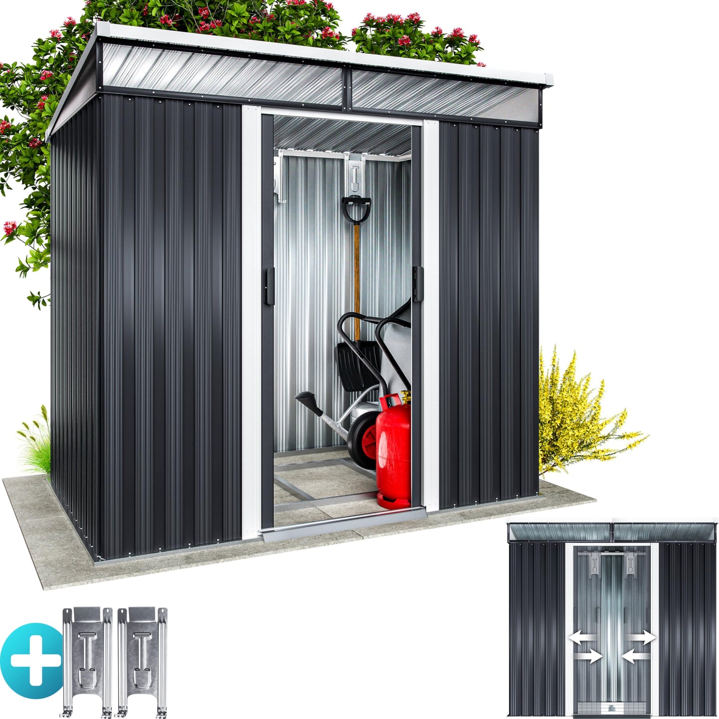 XXXL 8x10' Metal Tool Shed With Foundation | 8m² 15m² | Apex Roof | 312x257x178cm | Sliding Door | Galvanised Steel Garden Equipment Bike Log Storage | Green